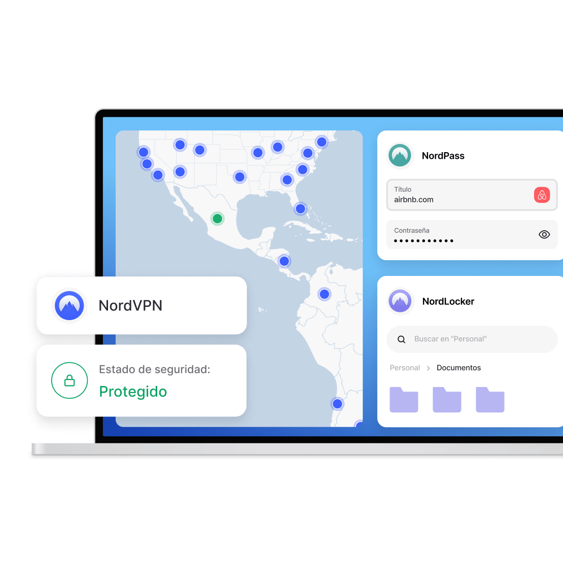 Protección de dispositivo digital con productos de Nord Security: NordVPN, NordPass, NordLocker