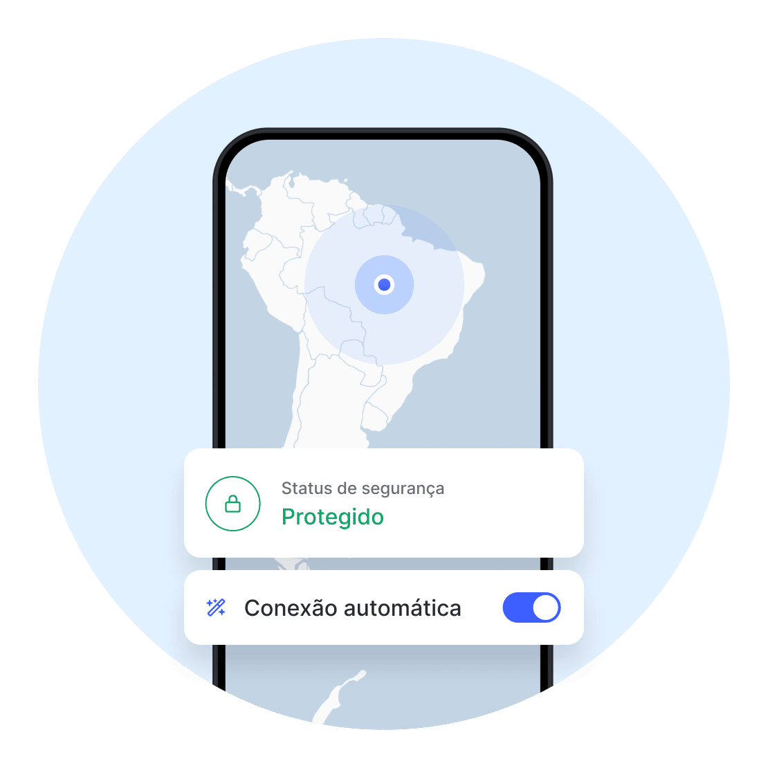 Tela de aplicativo VPN sinalizando uma conexão protegida.